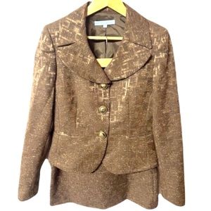 Antonio Milani tweed shimmery bronze sheen print rounded notched neck suit